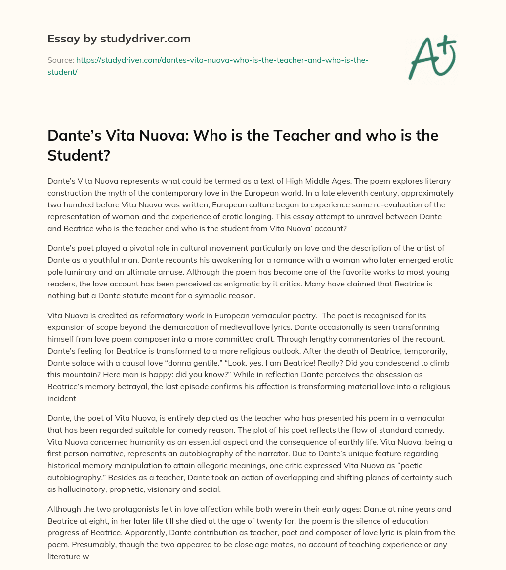 Dante’s Vita Nuova: who is the Teacher and who is the Student? essay