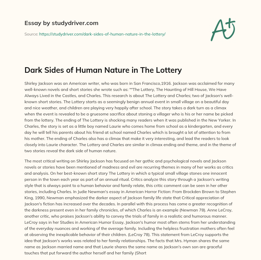 Dark Sides of Human Nature in the Lottery essay