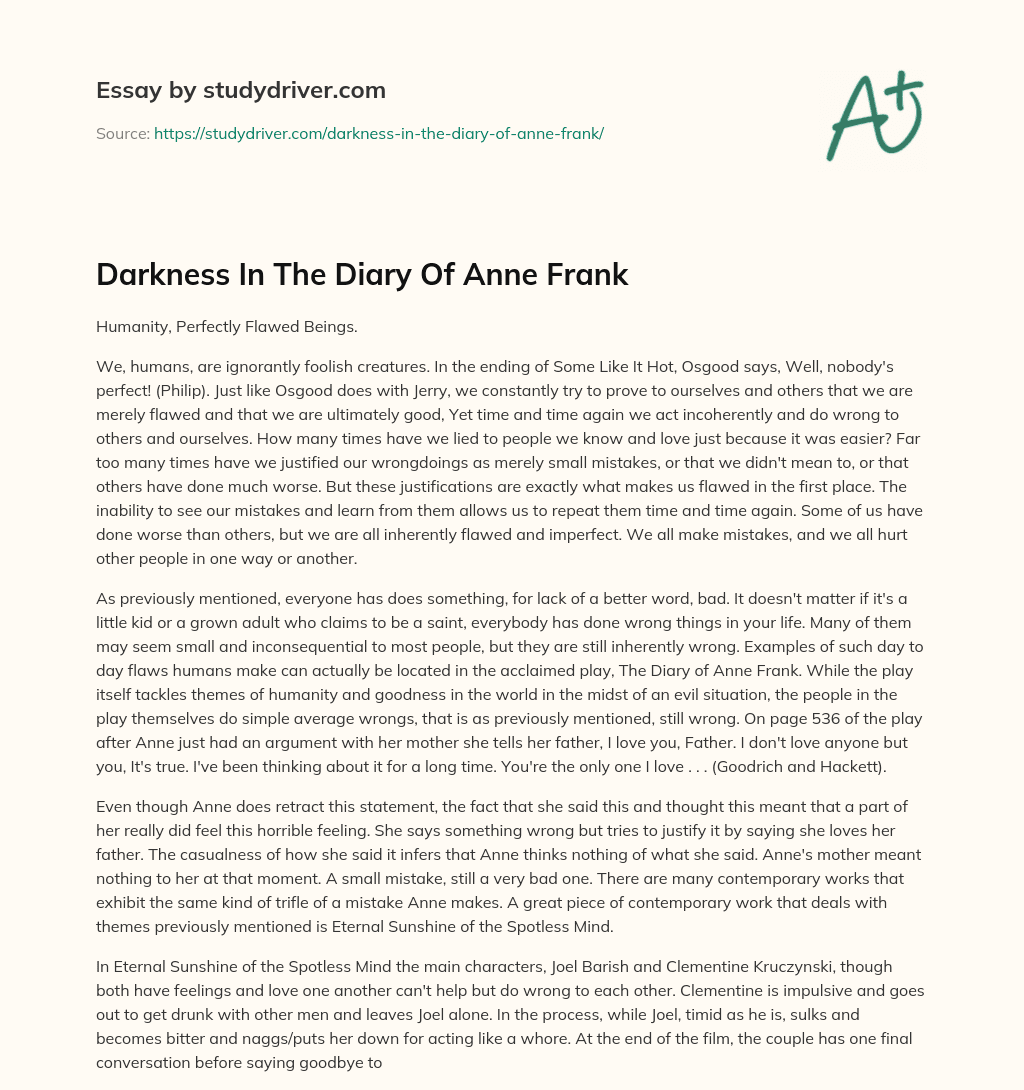 Darkness in the Diary of Anne Frank essay