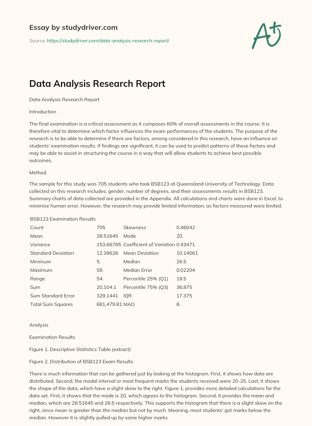 Data Analysis Research Report essay