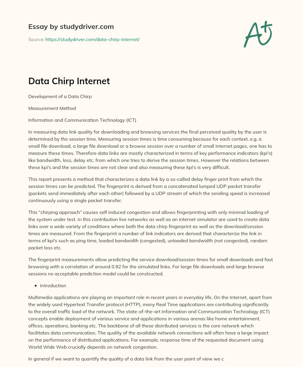Data Chirp Internet essay