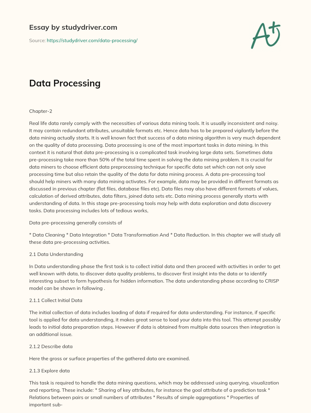 essay about data processing
