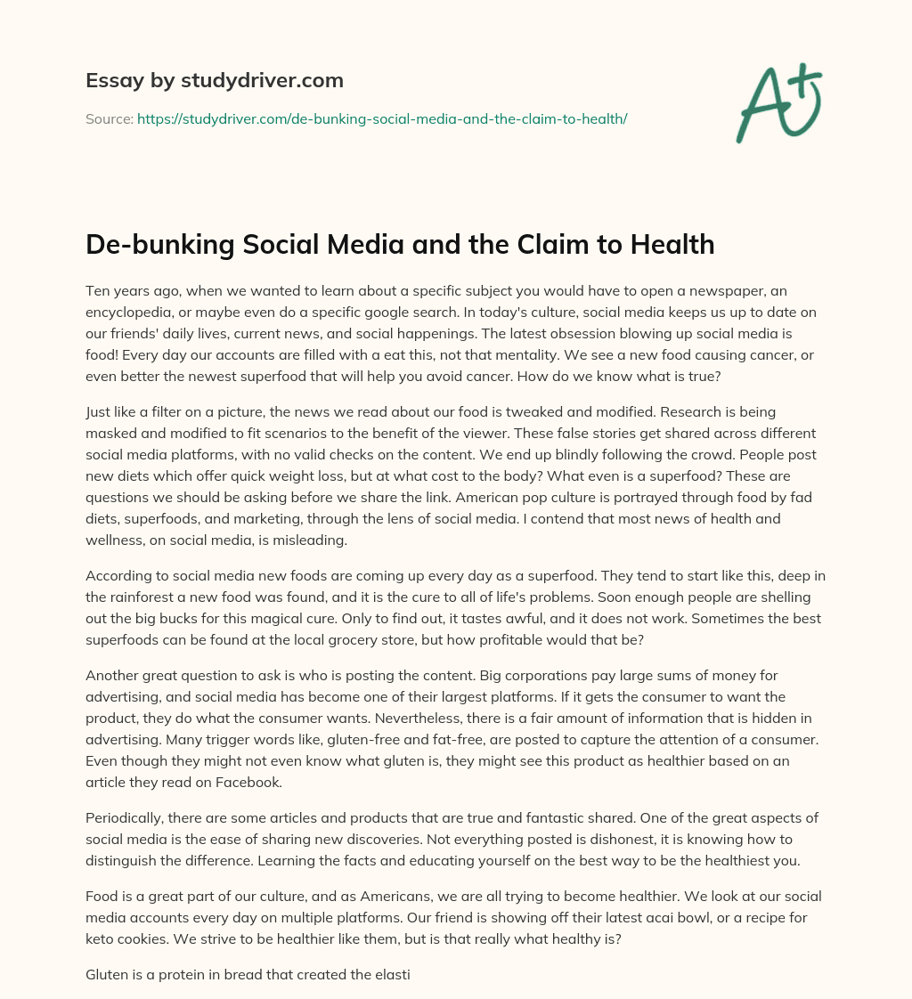 De-bunking Social Media and the Claim to Health essay
