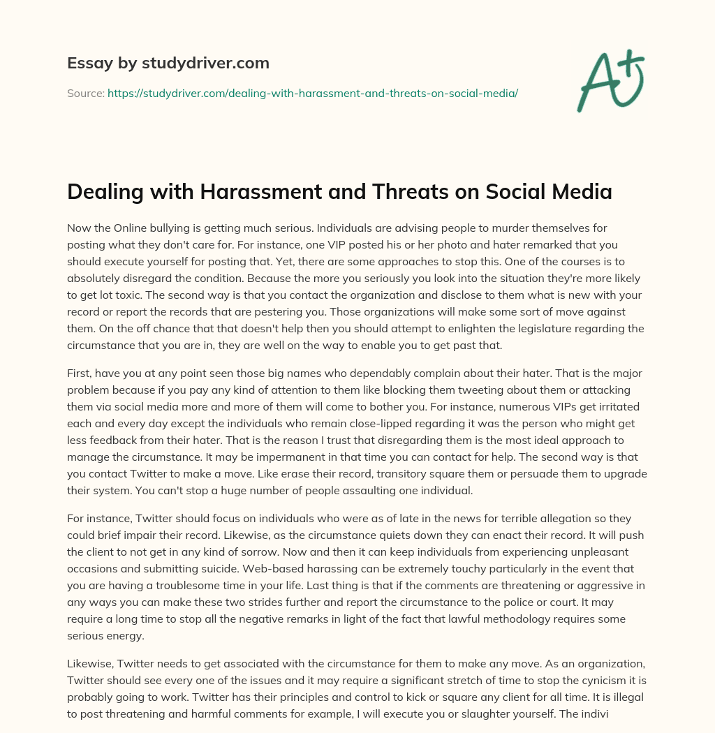 Dealing with Harassment and Threats on Social Media essay