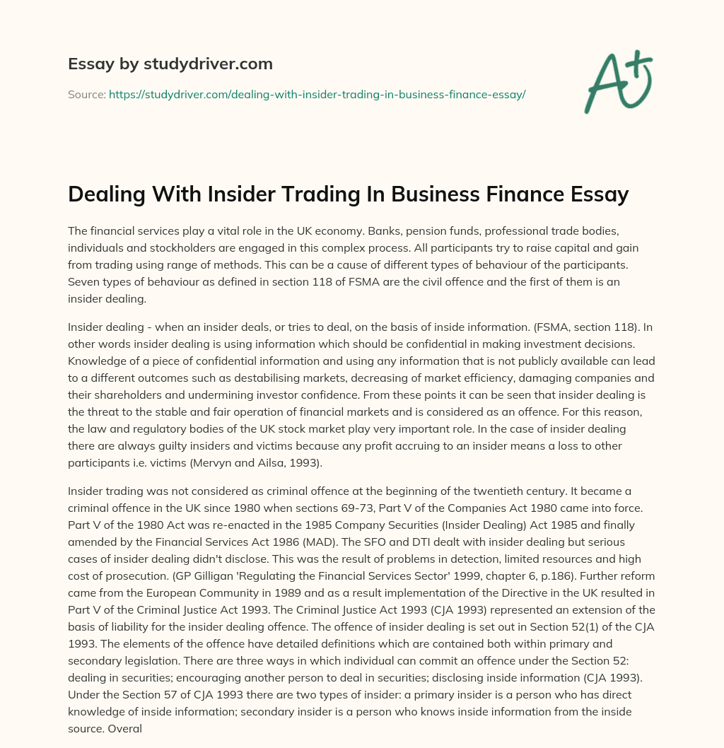 Dealing with Insider Trading in Business Finance Essay essay