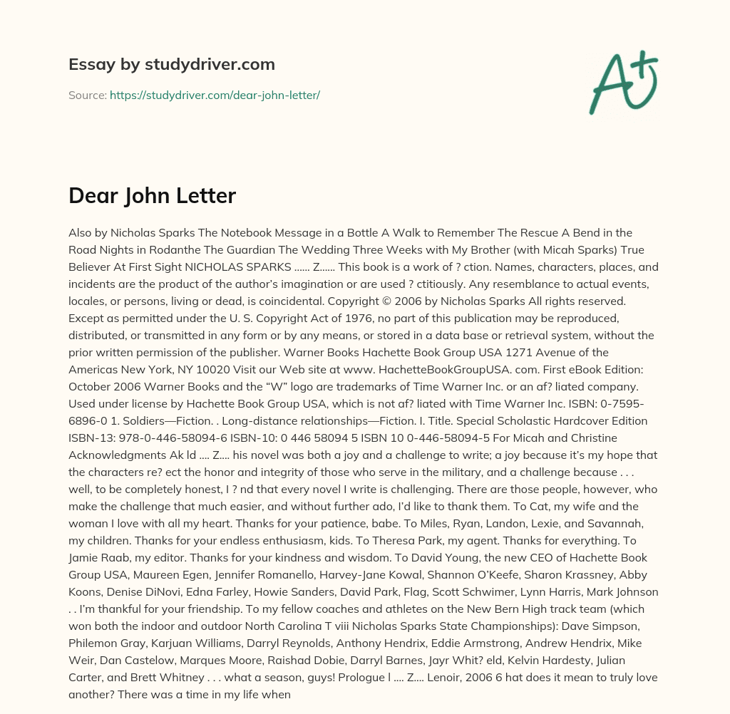 Dear John Letter essay