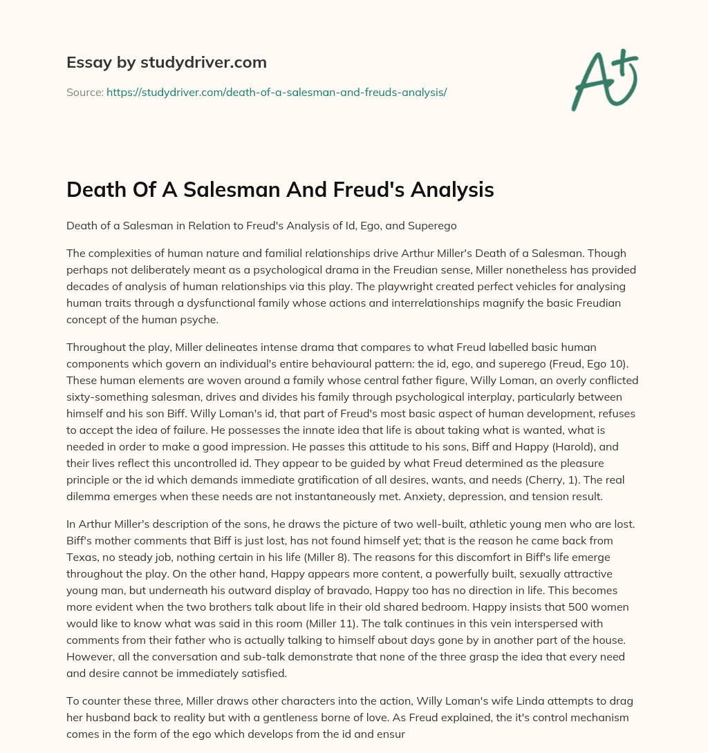 Death of a Salesman and Freud’s Analysis essay