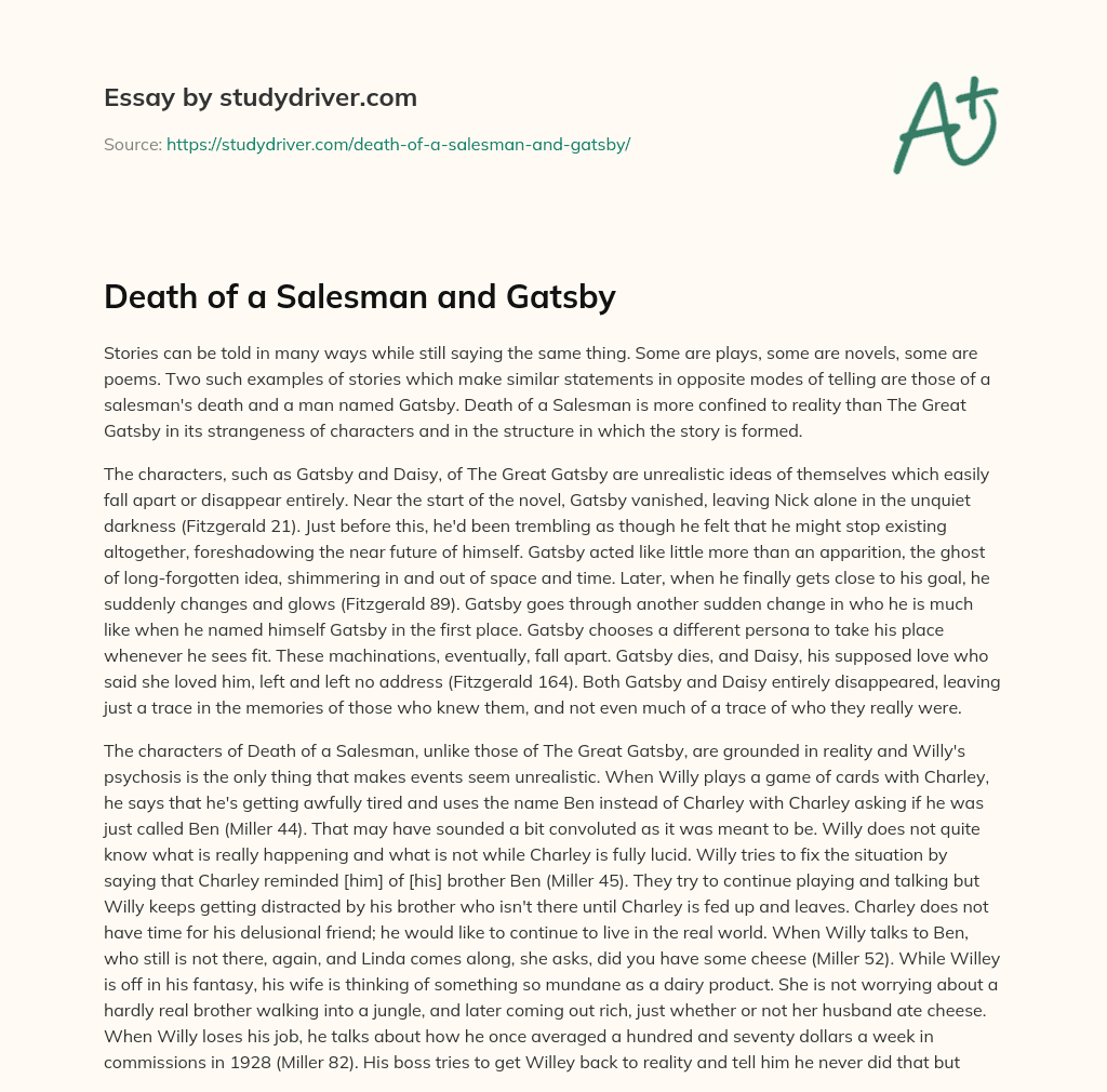 Death of a Salesman and Gatsby essay