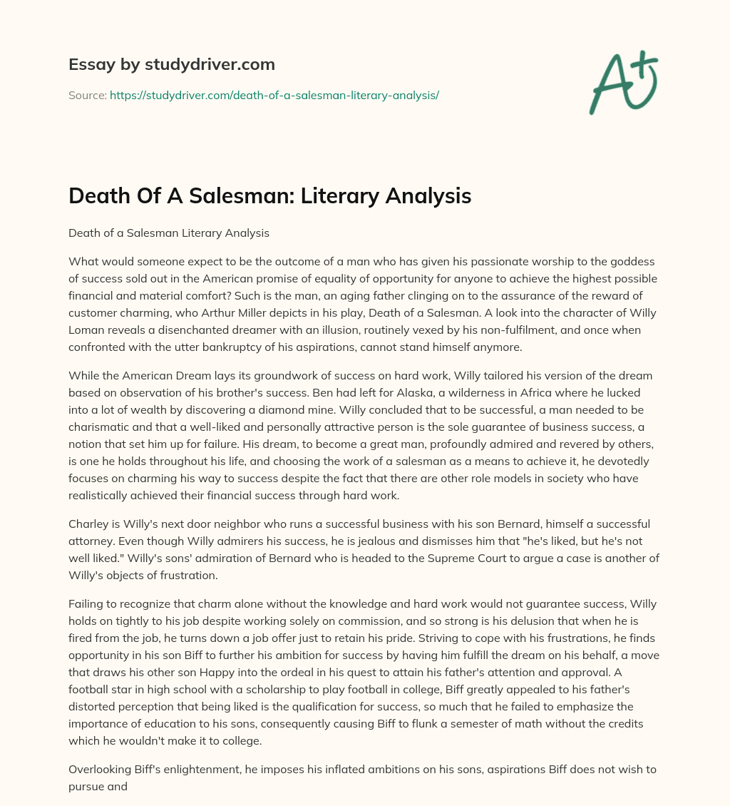 Death of a Salesman: Literary Analysis essay
