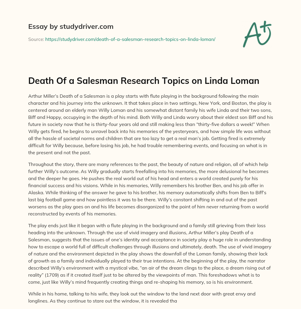 Death of a Salesman Research Topics on Linda Loman essay