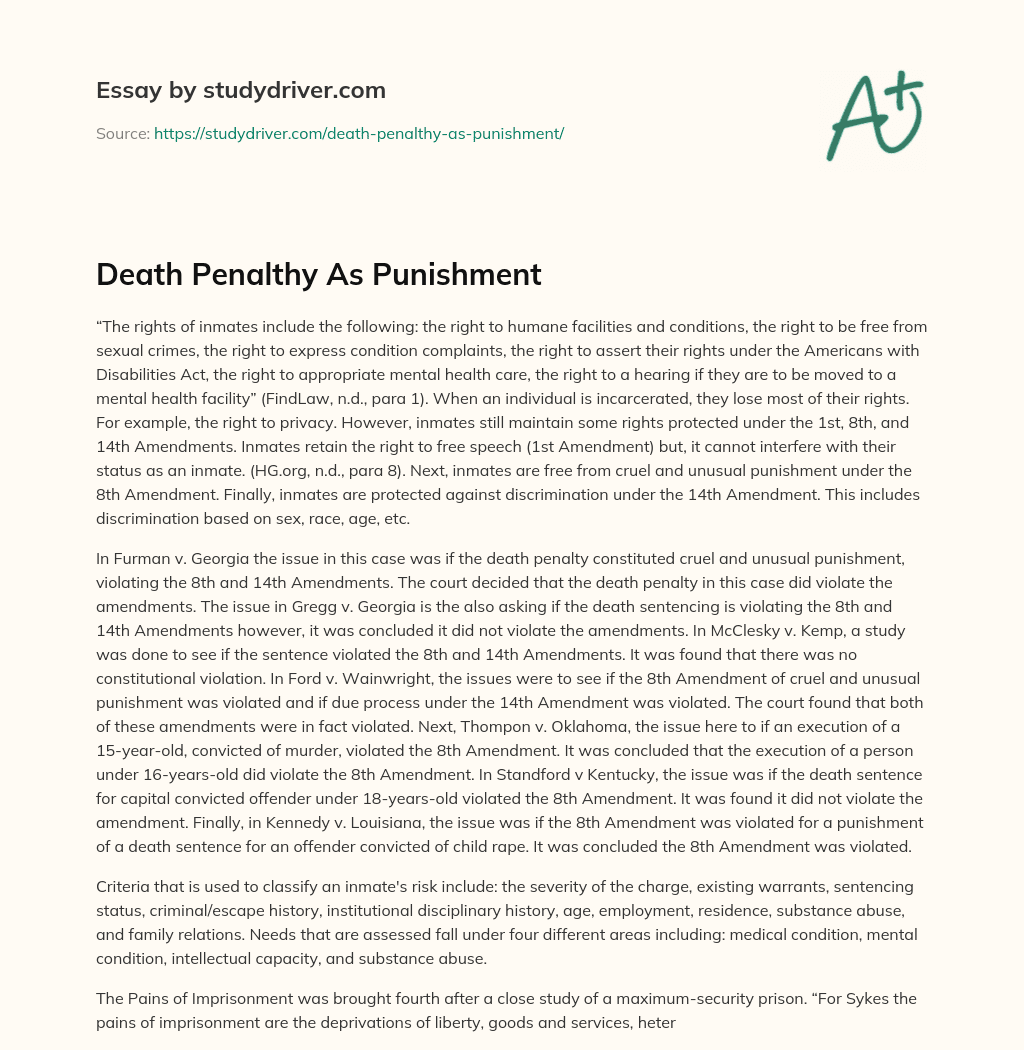 Death Penalthy as Punishment essay