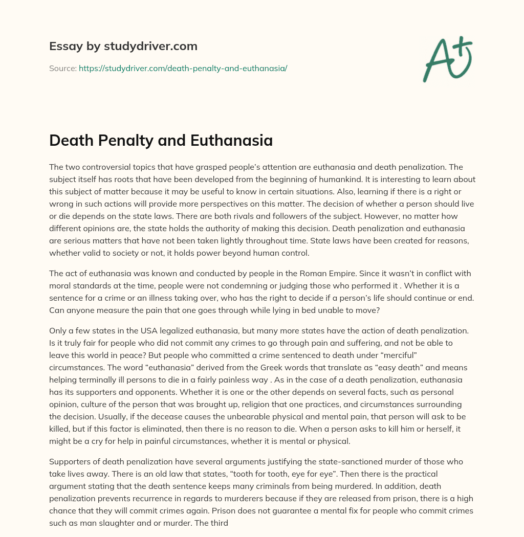 Death Penalty and Euthanasia essay