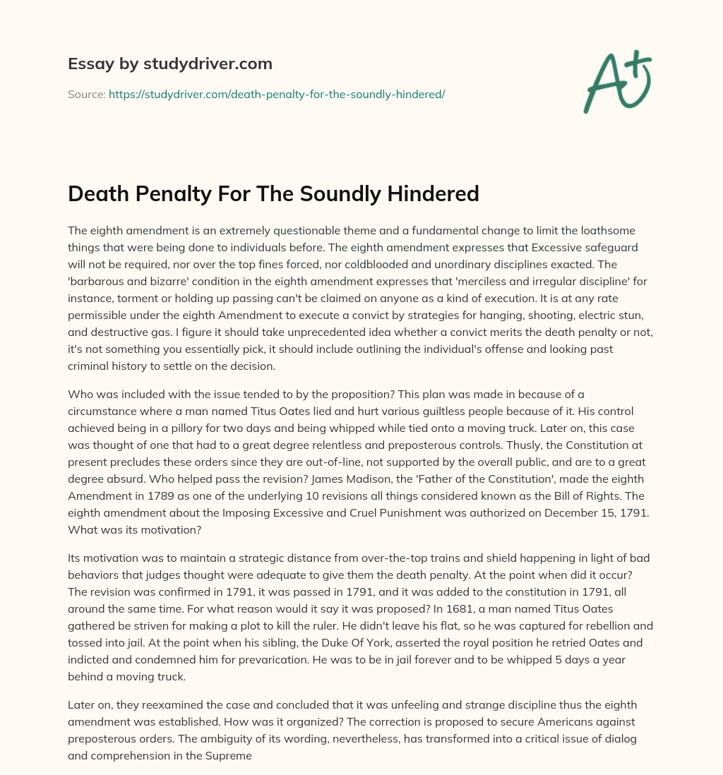 Death Penalty for the Soundly Hindered essay
