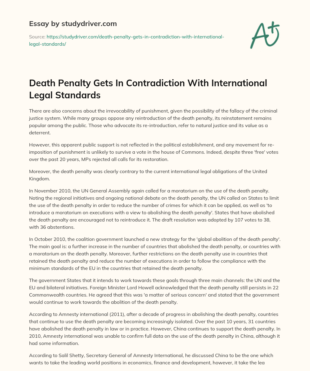 Death Penalty Gets in Contradiction with International Legal Standards essay