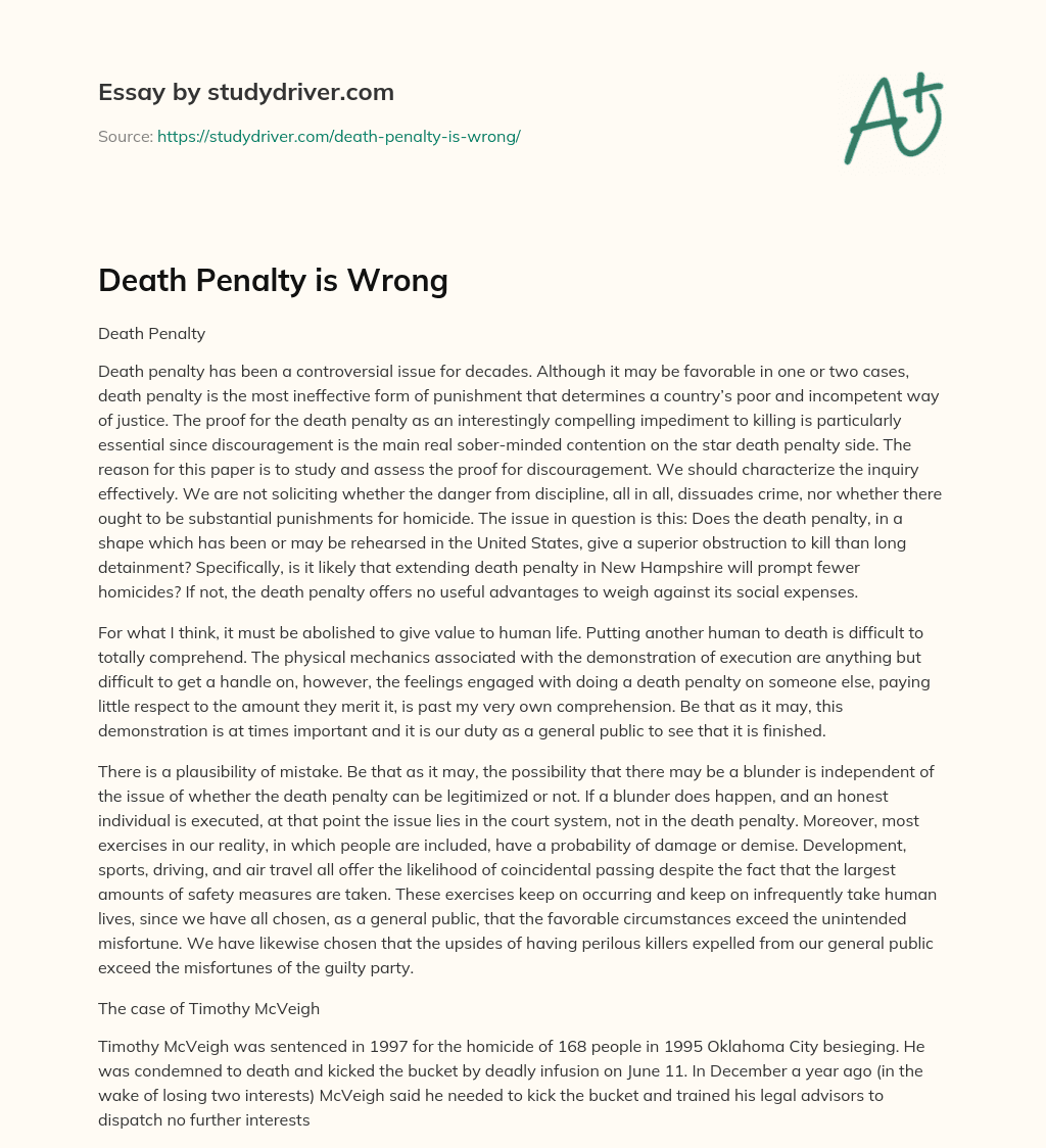 Death Penalty is Wrong essay