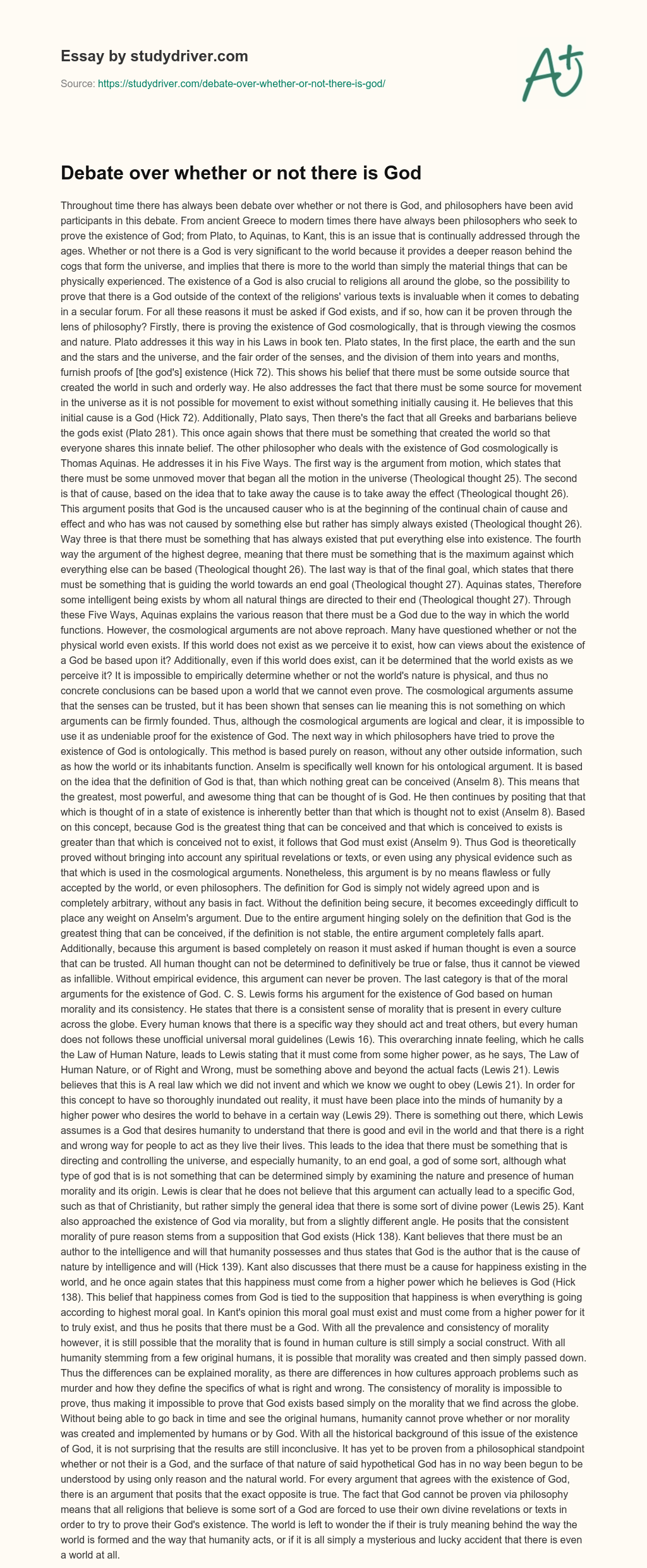 Debate over Whether or not there is God essay