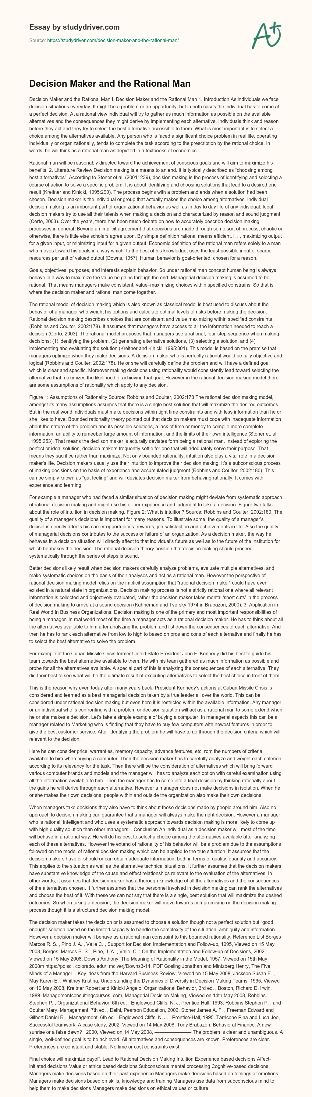 Decision Maker and the Rational Man essay