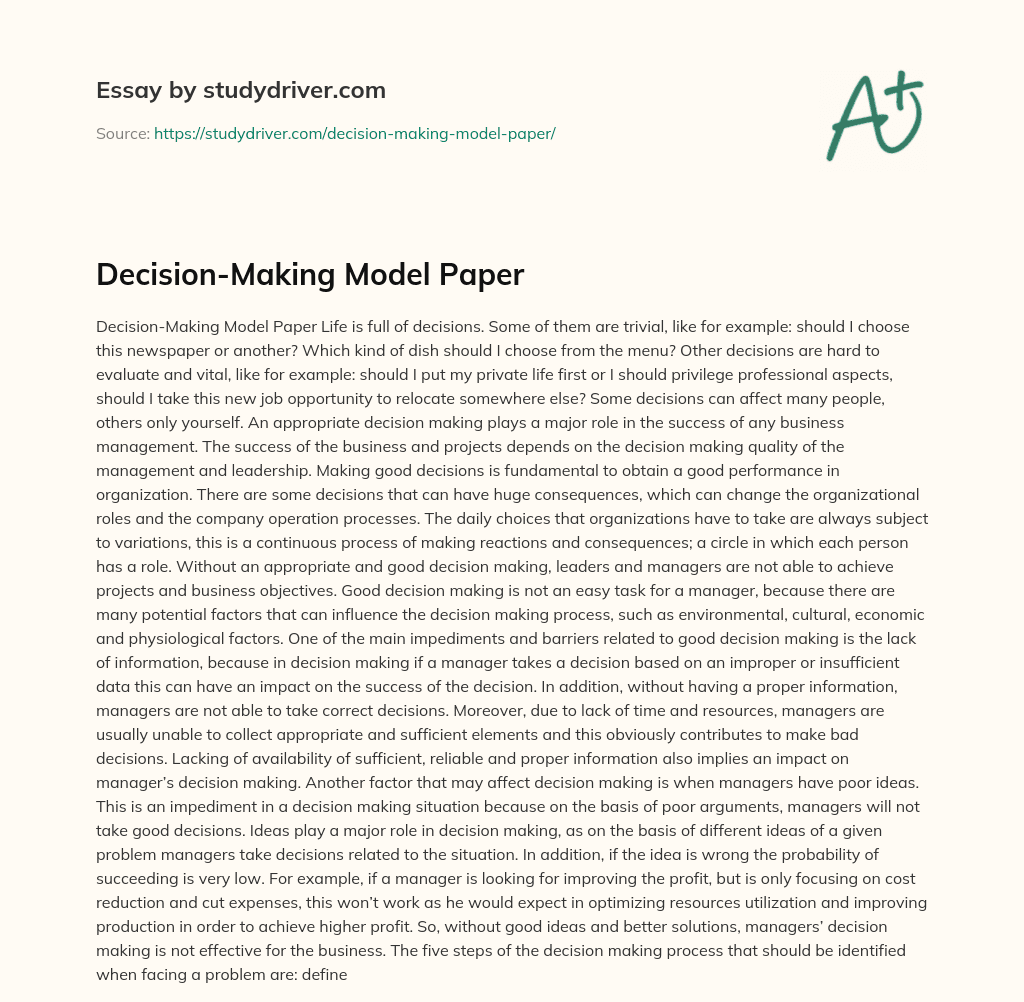 Decision-Making Model Paper essay
