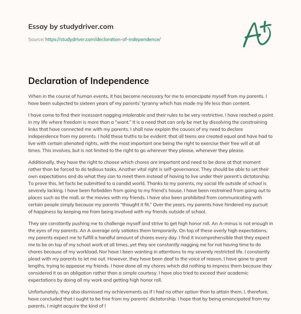Declaration of Independence essay