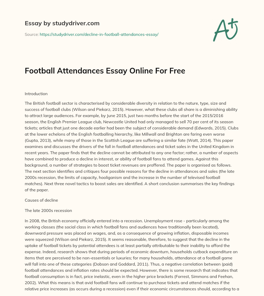 Football Attendances Essay Online for Free essay
