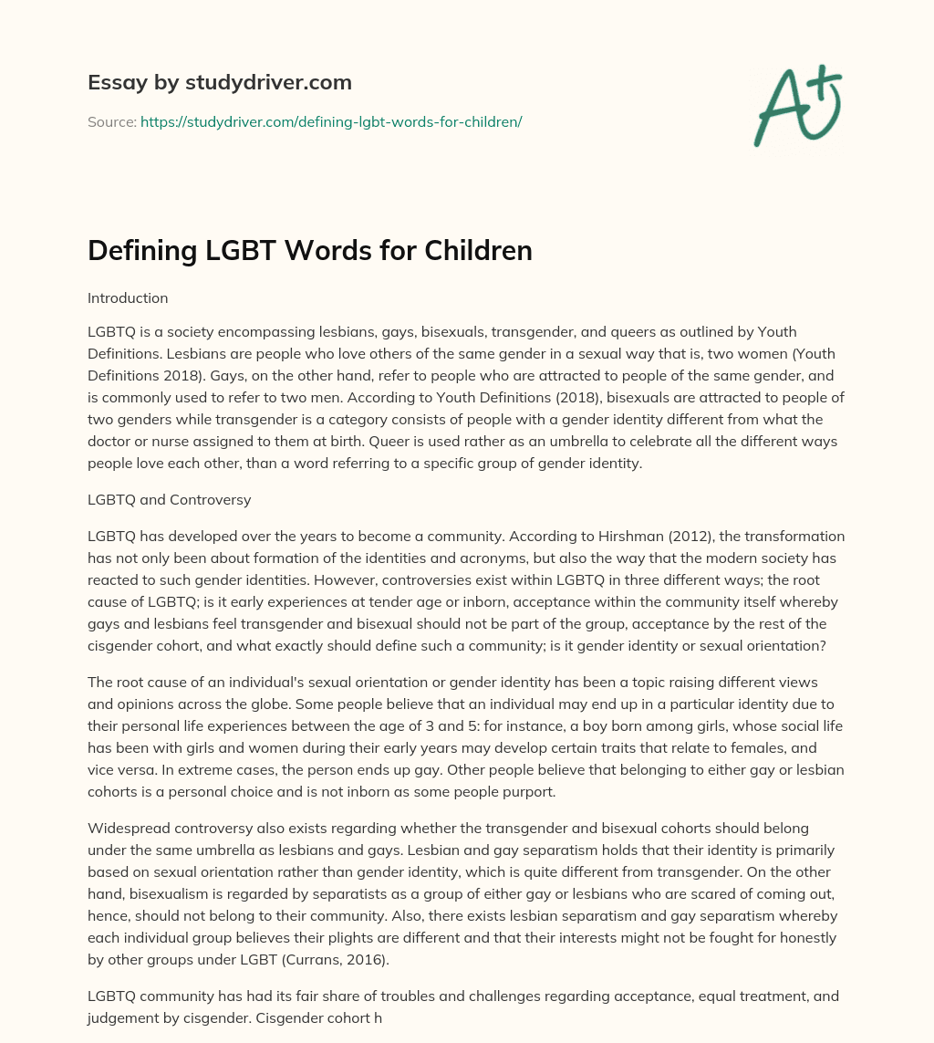 Defining LGBT Words for Children essay