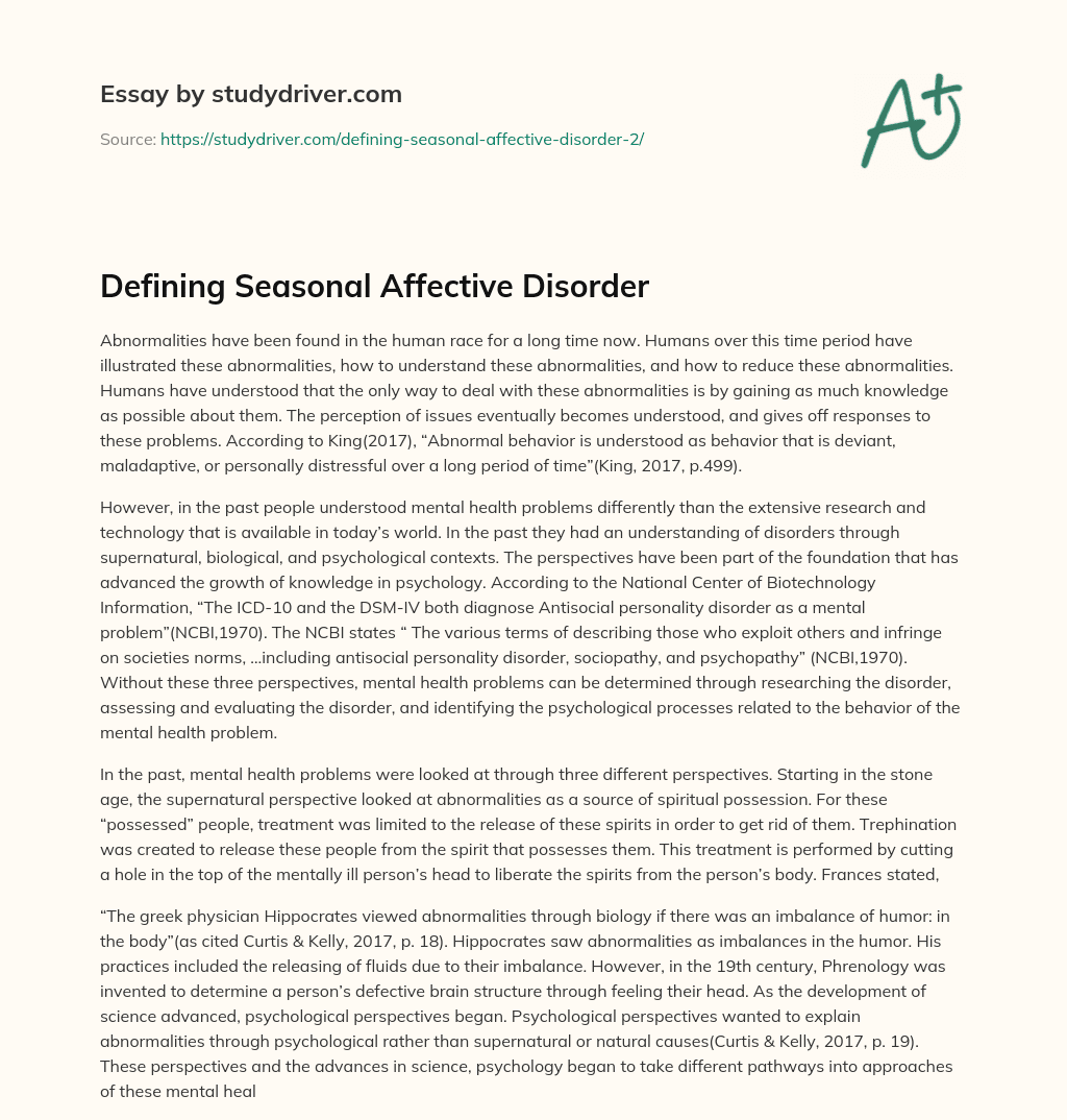 Defining Seasonal Affective Disorder essay