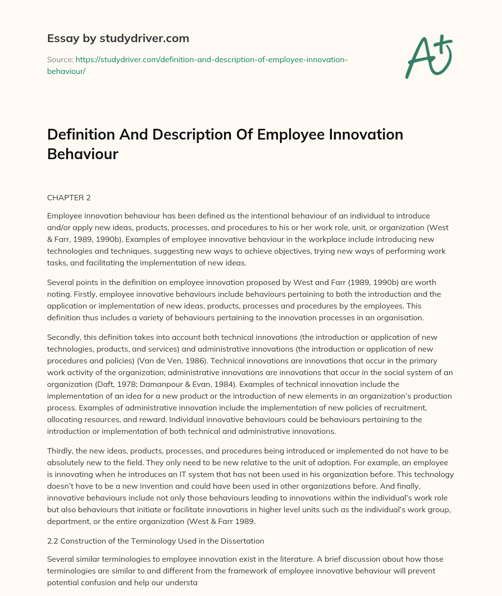 Definition and Description of Employee Innovation Behaviour essay