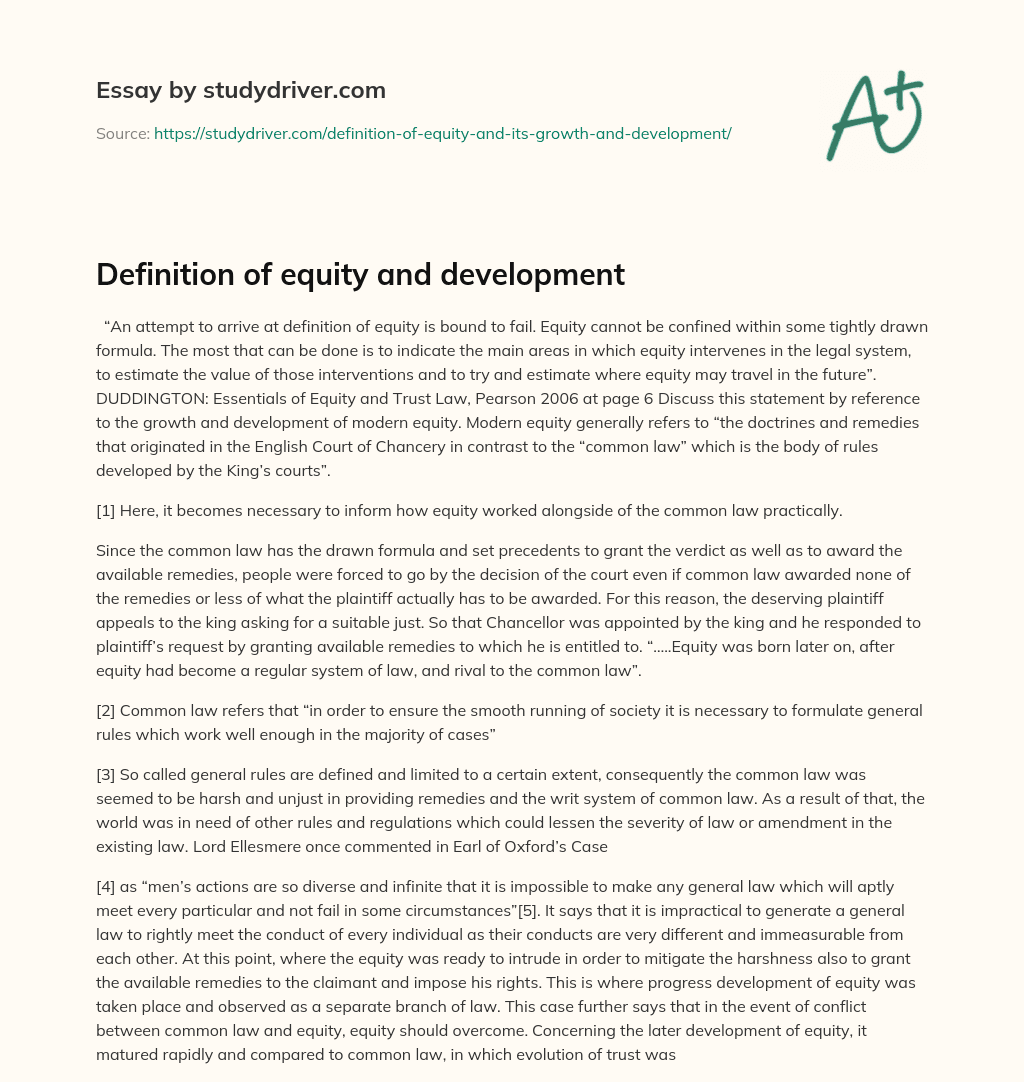 Definition of Equity and Development essay