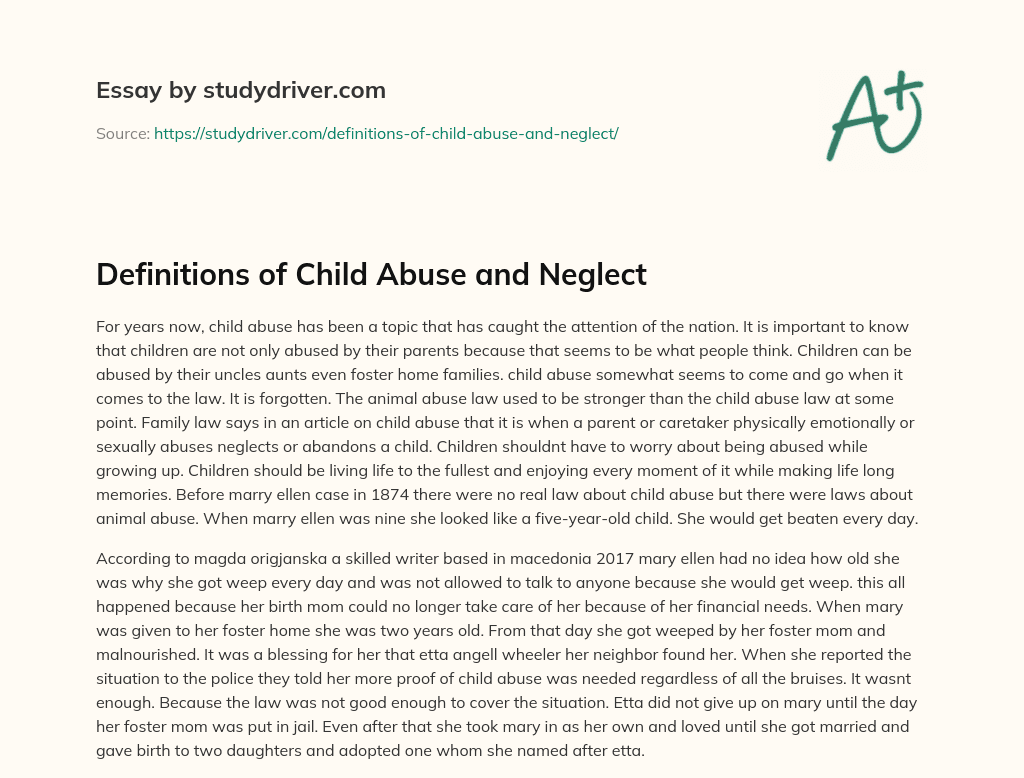Definitions of Child Abuse and Neglect essay