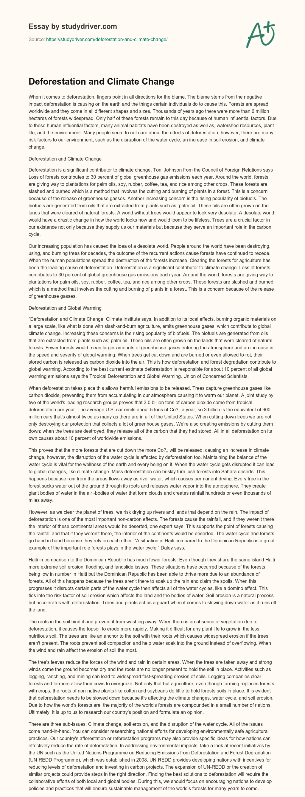 Deforestation and Climate Change essay