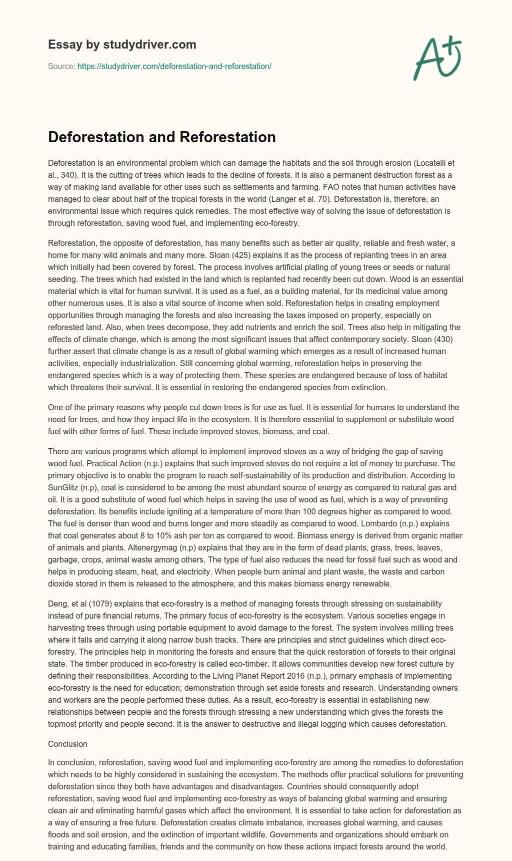Deforestation and Reforestation essay