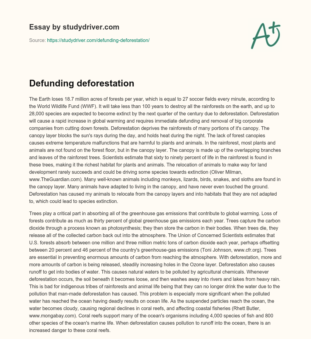 Defunding Deforestation essay