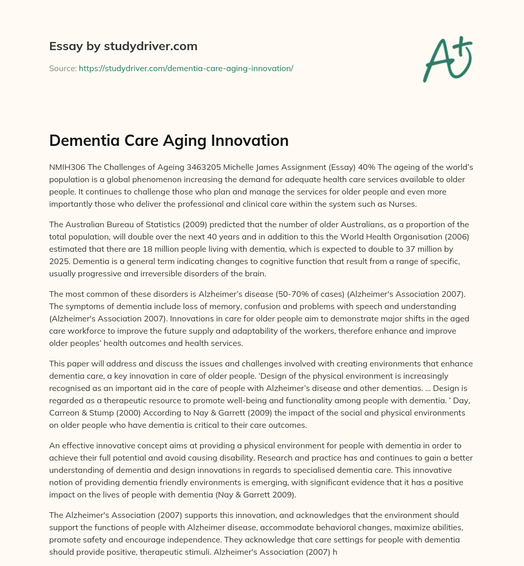 Dementia Care Aging Innovation essay