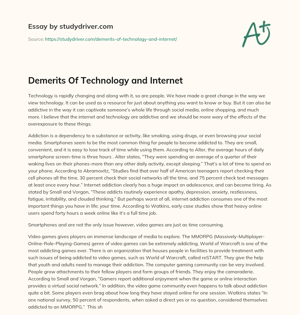 Demerits of Technology and Internet essay