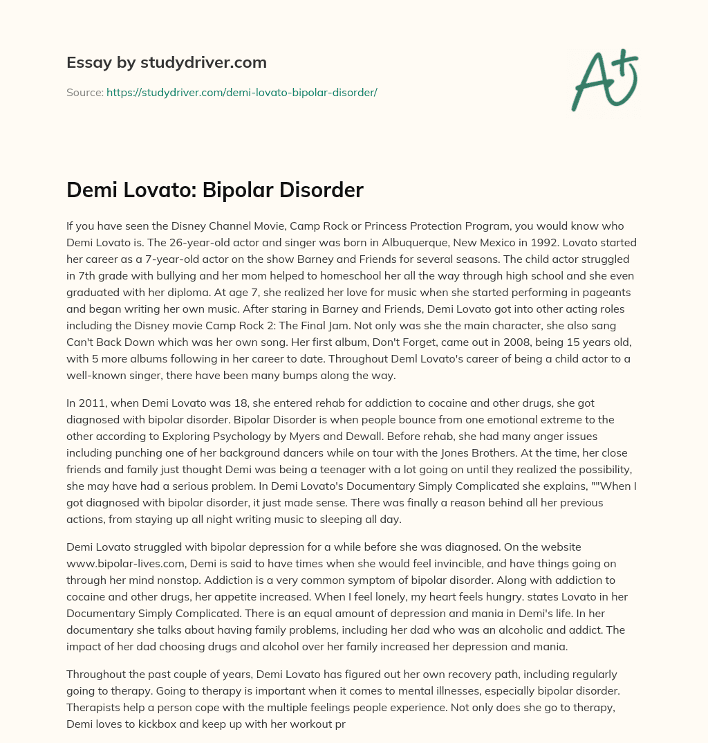 Demi Lovato: Bipolar Disorder essay