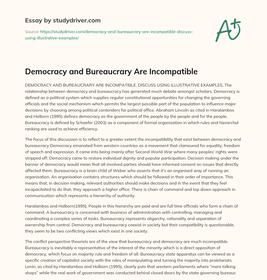Democracy and Bureaucrary are Incompatible essay