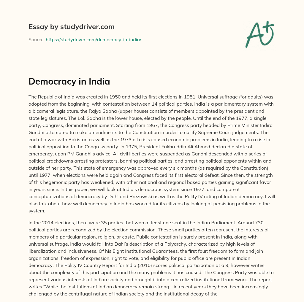 Democracy in India essay