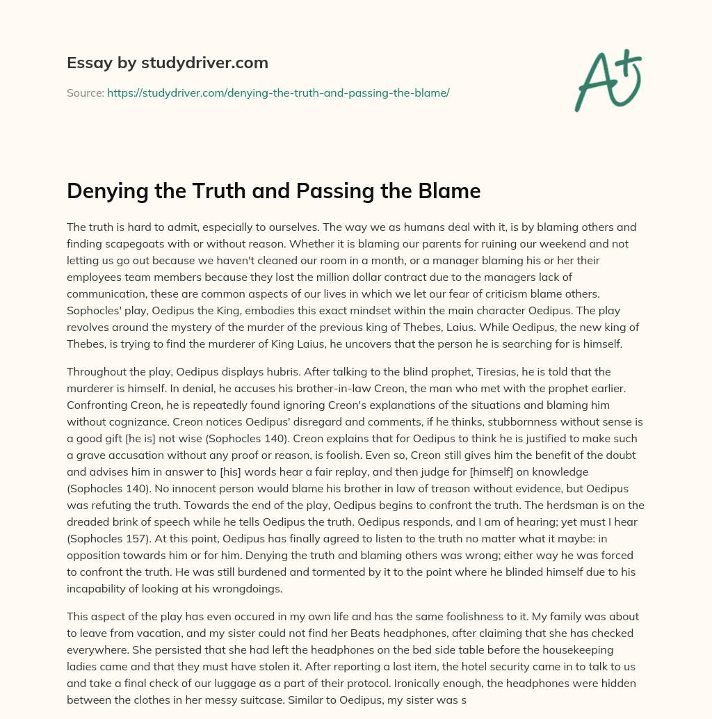 Denying the Truth and Passing the Blame essay