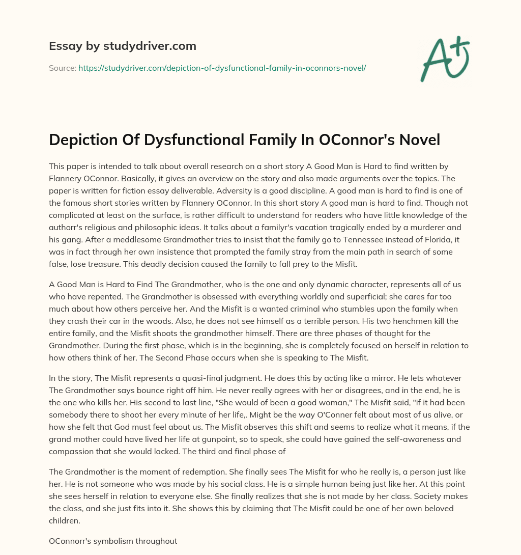 Depiction of Dysfunctional Family in OConnor’s Novel essay