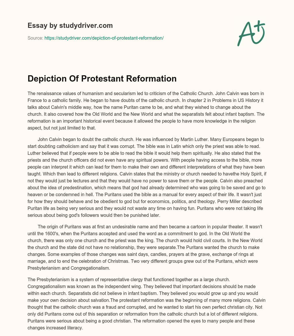 Depiction of Protestant Reformation essay
