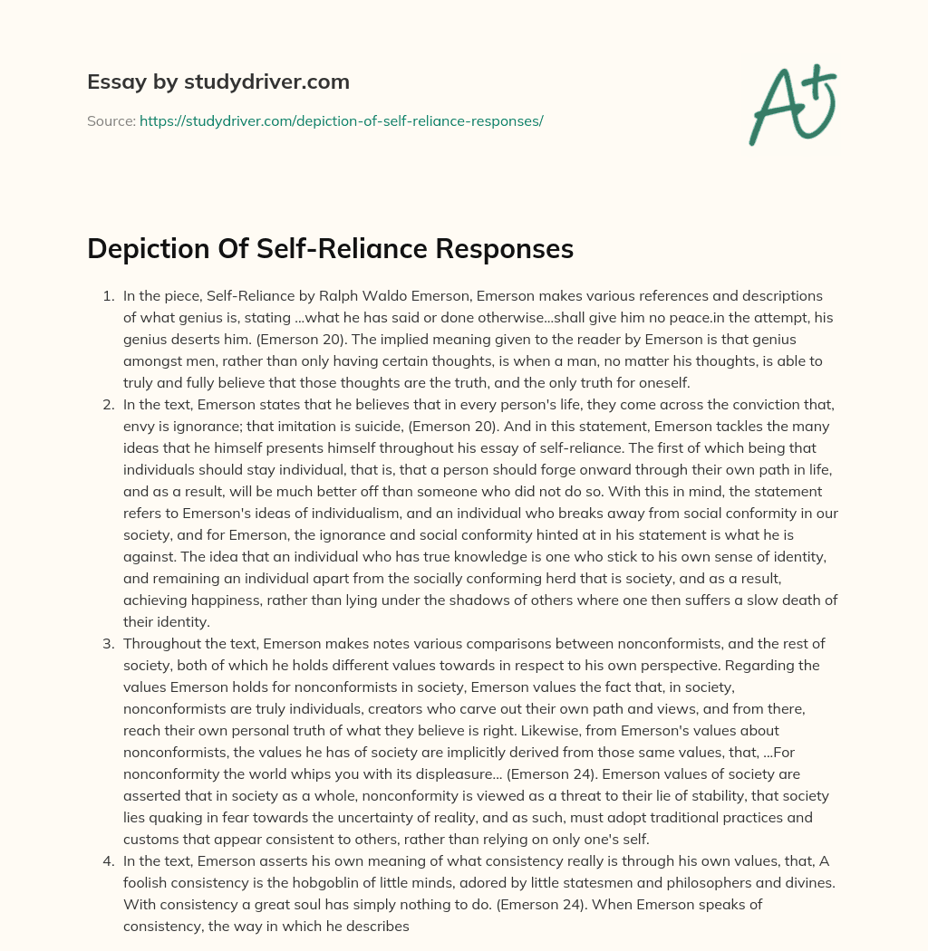 Depiction of Self-Reliance Responses essay