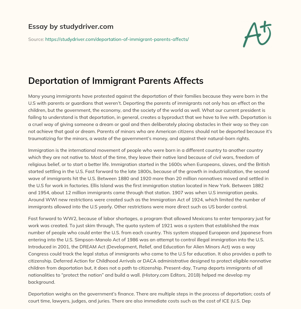 Deportation of Immigrant Parents Affects essay