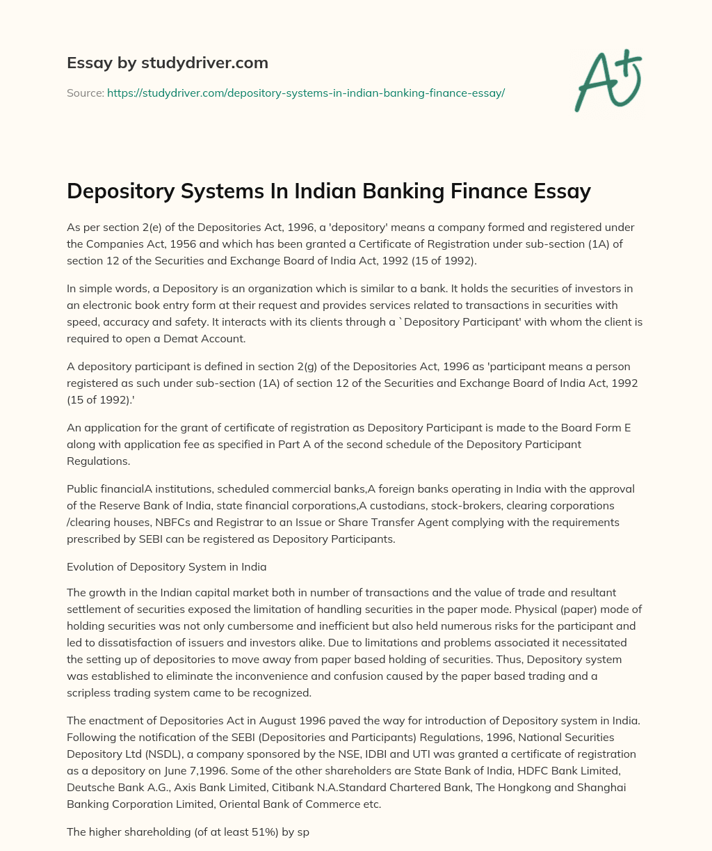 Depository Systems in Indian Banking Finance Essay essay