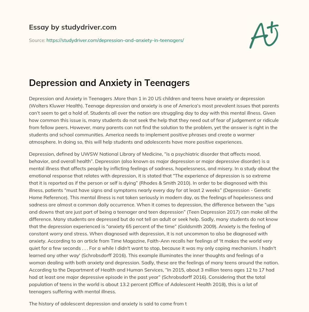 Depression and Anxiety in Teenagers essay