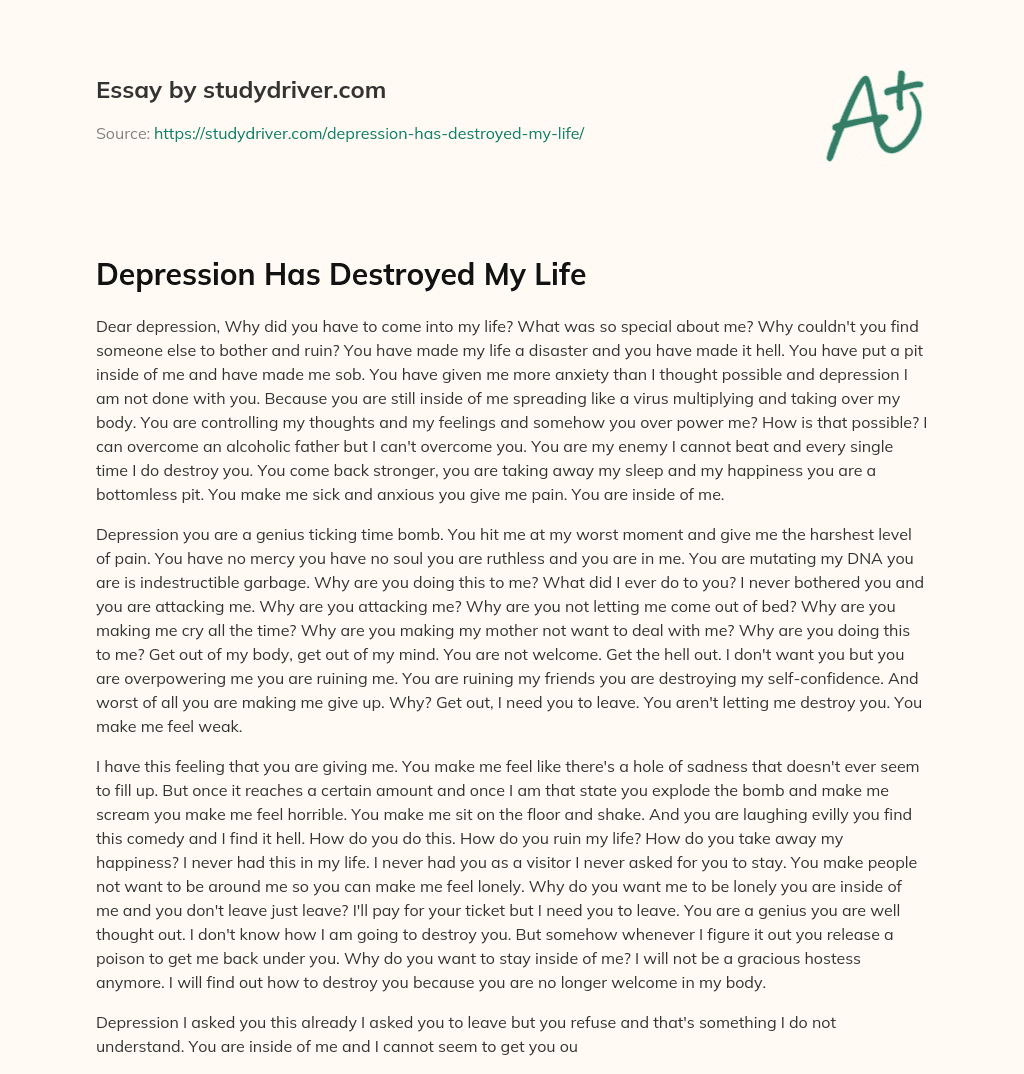 Depression has Destroyed my Life essay