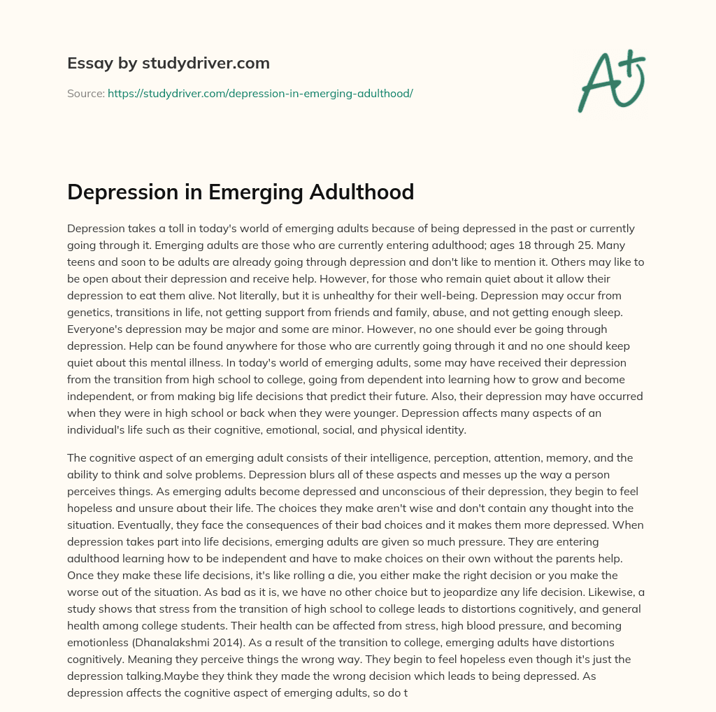 Depression in Emerging Adulthood essay