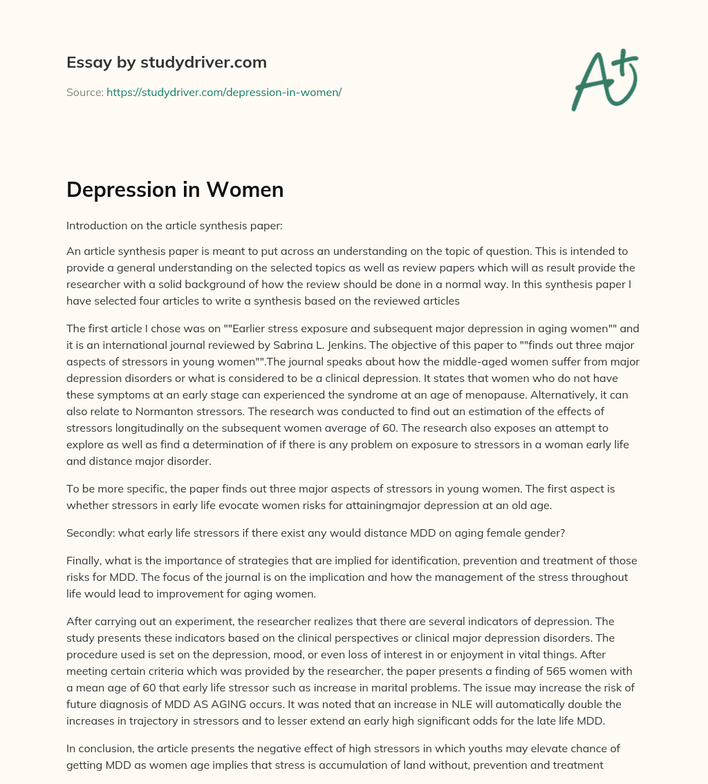 Depression in Women essay