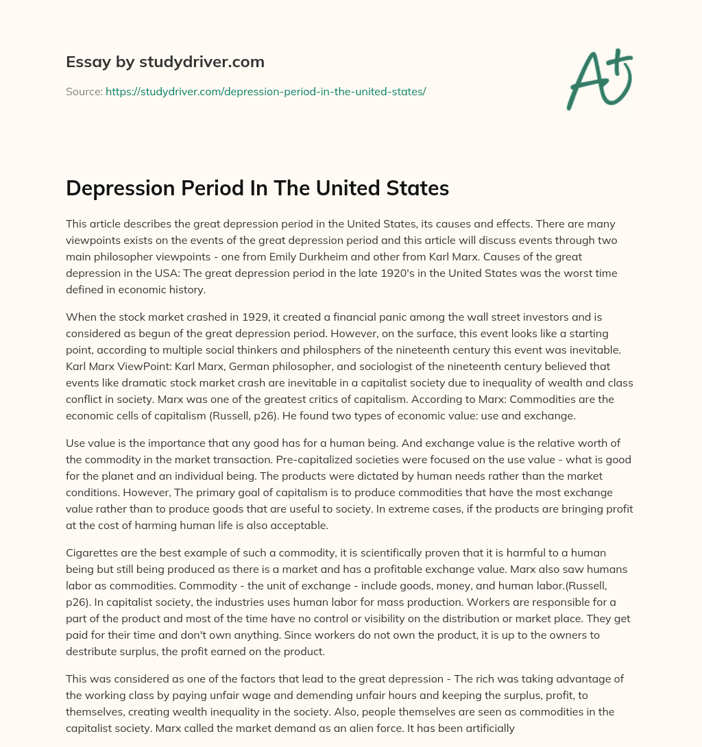 Depression Period in the United States essay