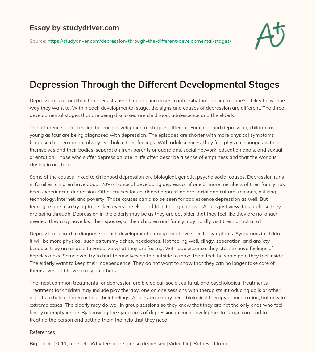 Depression through the Different Developmental Stages essay