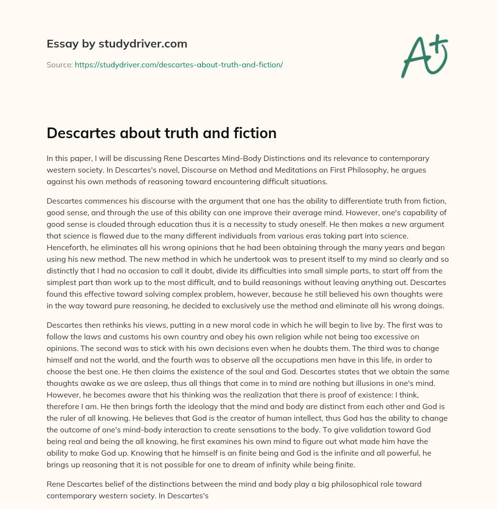 Descartes about Truth and Fiction essay